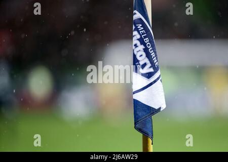 Melbourne, Australia, 29 aprile 2022. Una vista del posto d'angolo durante la partita di calcio A-League tra Melbourne Victory e Wellington Phoenix all'AAMI Park il 29 aprile 2022 a Melbourne, Australia. Credit: Dave Hewison/Speed Media/Alamy Live News Foto Stock