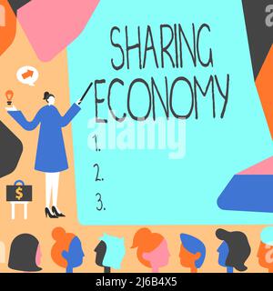 Didascalia concettuale Sharing Economy. Panoramica aziendale modello economico basato sulla fornitura di accesso a Goods Lady Pointing sfondo presentazione più recente Foto Stock