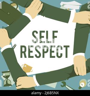 Segno che mostra rispetto di sé. Business Concept Pride e la fiducia in se stessi Stand up for Yourself quattro mani disegno braccio di sostegno insieme mostrando Foto Stock
