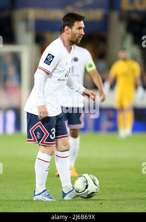 Strasburg, Francia. 29th Apr 2022. Lionel messi del PSG durante il campionato francese Ligue 1 partita di calcio tra RC Strasbourg Alsace (RCSA) e Paris Saint-Germain (PSG) il 29 aprile 2022 allo Stade de la Meinau di Strasburgo, Francia - Foto Jean Catuffe / DPPI Credit: DPPI Media/Alamy Live News Foto Stock