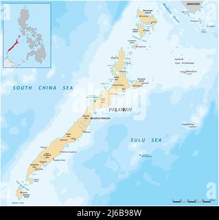 Mappa vettoriale dell'isola filippina occidentale di Palawan Illustrazione Vettoriale