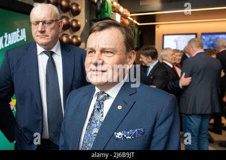 2022-04-22. 100 anni di pallacanestro lituana. Celebrazione a Kaunas. Presidente della Federazione lituana di Pallacanestro Vydas Gedvilas. Foto Stock