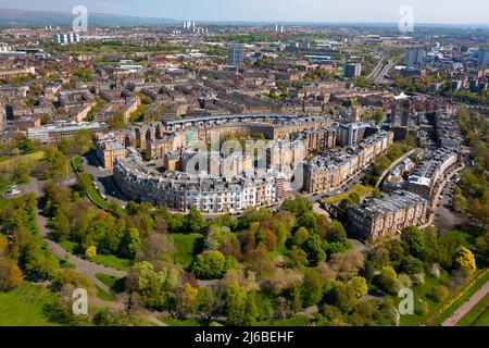 Vista aerea di alloggi a Park Circus e Park Terrace a Glasgow, Scozia, Regno Unito Foto Stock