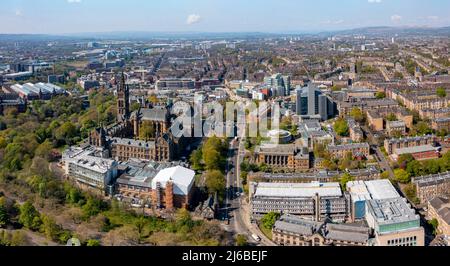 Vista aerea del campus della Glasgow University, Gilmorehill, Scozia, Regno Unito Foto Stock