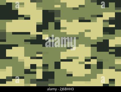 vettore camo verde digi, motivo senza cuciture. camouflage moderno multi-scala da 8bit pixel in tonalità verde oliva, verde e giungla. design digicamo. Illustrazione Vettoriale