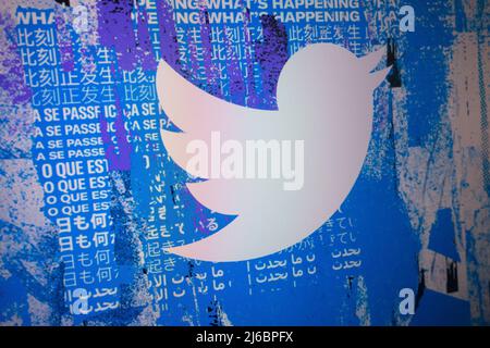 KONSKIE, POLONIA - 27 aprile 2022: Visualizzazione del logo della piattaforma di social media Twitter sul computer portatile Foto Stock