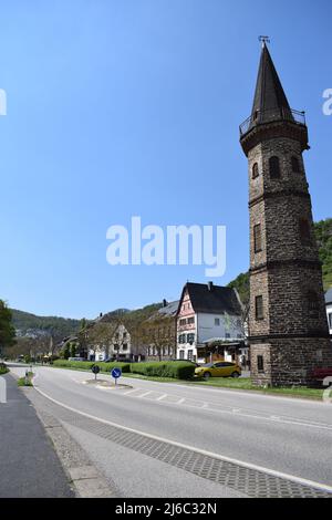 Alter Fährturm a Hatzenport an der Mosel Foto Stock