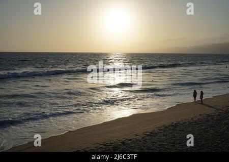 Tramonto sulla spiaggia di Santa Monica, Calfornia, USA Foto Stock