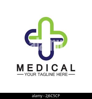 Croce di medicina e salute Logo farmacia template vettoriale Illustrazione Vettoriale