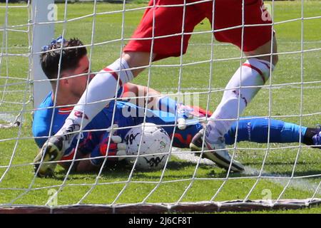 Stadio libero liberati, Terni, 30 aprile 2022, Il gol di DONNAROMMA Alfredo (Ternana)
nella foto il portiere Chichicola Leandro (Perugia) durante la partita di calcio italiana della serie B di Ternana Calcio vs AC Perugia Foto Stock