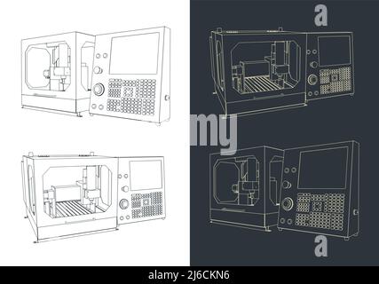 Illustrazione vettoriale stilizzata della macchina router CNC da tavolo Illustrazione Vettoriale