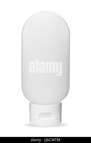 Tubo in silicone cosmetico bianco ricaricabile per lavaggio corpo o shampoo su sfondo bianco isolato. Contenitore da toeletta da viaggio Foto Stock