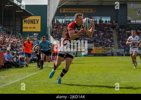 Leicester, Regno Unito. 30th Apr 2022. Leicester Tigers Chris Ashton durante la partita di rugby Gallagher Premiership tra Leicester Tigers e Bristol Rugby al Mattioli Woods Welford Road Stadium, Leicester, Regno Unito, il 30 aprile 2022. Foto di Simon Hall. Solo per uso editoriale, licenza richiesta per uso commerciale. Nessun utilizzo nelle scommesse, nei giochi o nelle pubblicazioni di un singolo club/campionato/giocatore. Credit: UK Sports Pics Ltd/Alamy Live News Foto Stock