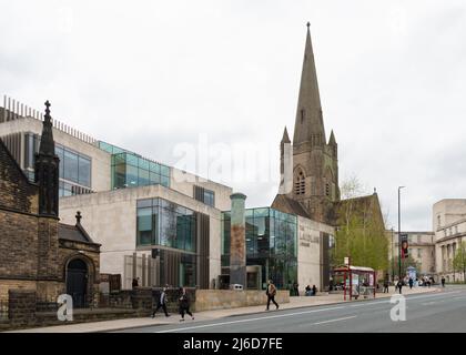 Laidlaw Library and Emmanuel Church (University Chaplaincy) - Università di Leeds, Leeds, Inghilterra, Regno Unito Foto Stock
