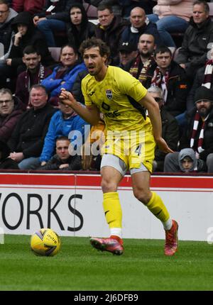 Tynecastle Park Edinburgh.Scotland UK 30th April 22. Heart of Midlothian vs Ross County Cinch Premiership Match. Ross County's David Cancola, Credit: eric mccowat/Alamy Live News Foto Stock