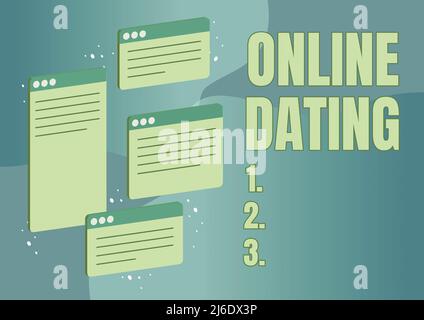 Scrittura a mano segno Online Incontri. Business Approach cercare relazioni di corrispondenza eDating Video chat schede chat simbolizzando online di successo Foto Stock