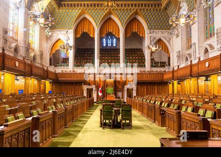 Ottawa, Canada - 20 gennaio 2015: L'interno della Camera dei Comuni, Ottawa, Canada. Le Case Canadesi del Parlamento risalgono al 1867 e sono mo Foto Stock