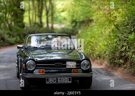 Triumph TR6 partecipa alle classiche auto primaverili Rotary Club beneficenza 'Wye Run' attraverso il Galles e la Wye Valley. Foto Stock