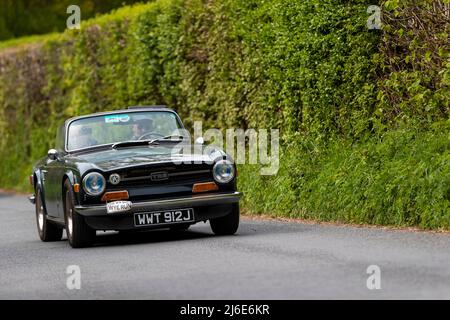 Triumph TR6 partecipa alle classiche auto primaverili Rotary Club beneficenza 'Wye Run' attraverso il Galles e la Wye Valley. Foto Stock