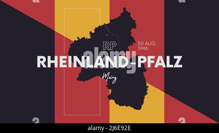 11 di 16 stati della Germania con un nome, una capitale e una mappa dettagliata del vettore Rheinland-Pfalz per la stampa di poster, cartoline e magliette Illustrazione Vettoriale