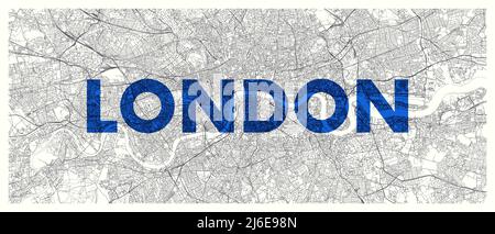 Mappa della città Londra, dettaglio Road plan widescreen poster vettoriale Illustrazione Vettoriale