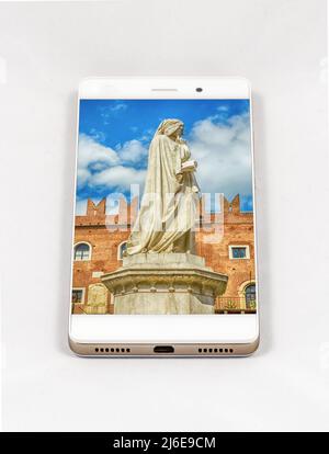 Smartphone moderno con immagine a schermo intero del monumento di