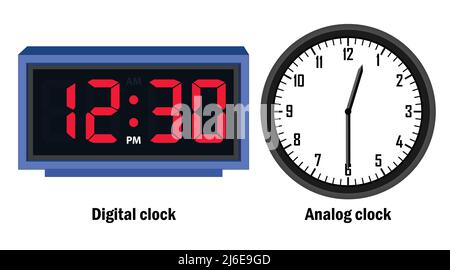 Orologio digitale e orologio analogico vettore 12,30 Illustrazione Vettoriale