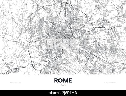 Mappa della città Roma Italia, poster di viaggio piano stradale urbano dettagliato, illustrazione vettoriale Illustrazione Vettoriale