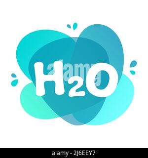 Simbolo dell'acqua su sfondo blu. H2O segno sulle forme liquide. Icona acqua alla moda. Conservazione delle risorse naturali. Acqua potabile pulita. Illustrazione Vettoriale