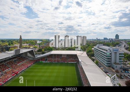 Vista aerea del Brentford Community Stadium. Foto Stock