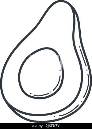 Avocado Doodle contorno icona. Logo biologico frutta e verdura illustrazione isolata. Illustrazione Vettoriale