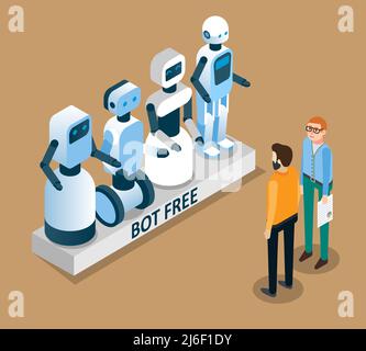 Illustrazione isometrica del vettore bot free concept Illustrazione Vettoriale