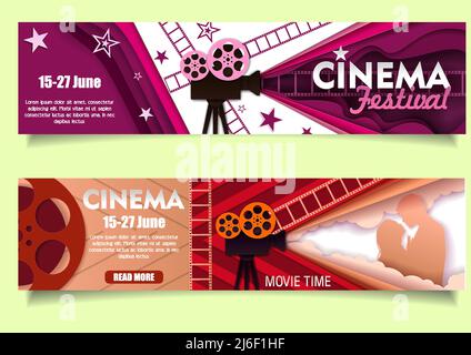 Modello di banner taglio carta vettore temporale film cinematografico Illustrazione Vettoriale