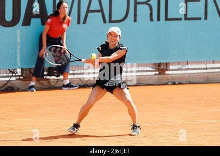 Shuko Aoyama (JPN), 1 MAGGIO 2022 - Tennis : Shuko Aoyama del Giappone durante la partita a doppio 1st contro Kaitlyn Christian of USA e Oksana Kalashnikova della Georgia nei tornei WTA 1000 Mutua Madrid Open tennis al Caja Magica di Madrid, Spagna. (Foto di Mutsu Kawamori/AFLO) Foto Stock