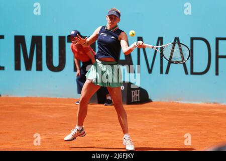 Jil Teichmann (sui), 1 MAGGIO 2022 - Tennis : Jil Teichmann della Svizzera durante la partita di singolare 2nd contro Leylah Fernandez del Canada nei tornei WTA 1000 Mutua Madrid Open di tennis al Caja Magica di Madrid, Spagna. (Foto di Mutsu Kawamori/AFLO) Foto Stock