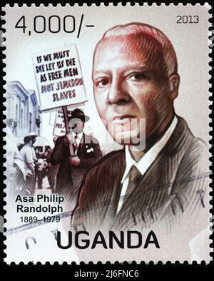 ASA Philip Randolph ritratto sul francobollo dell'Uganda Foto Stock