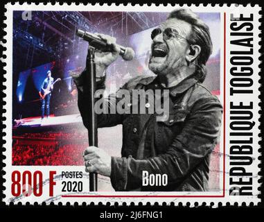 Bono in concetto con il U2 sul francobollo Foto Stock