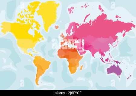 Mappa politica colorata del mondo. Illustrazione Vettoriale