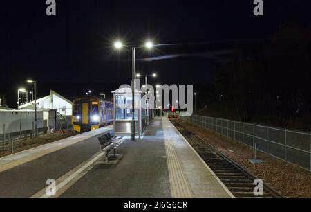 Scottrail classe 158 treno 158718 presso la stazione ferroviaria di Tweedbank alla fine della ferrovia confini Foto Stock