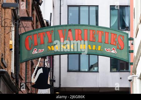 Città varietà Music Hall segno, Leeds, West Yorkshire, Inghilterra, Regno Unito Foto Stock