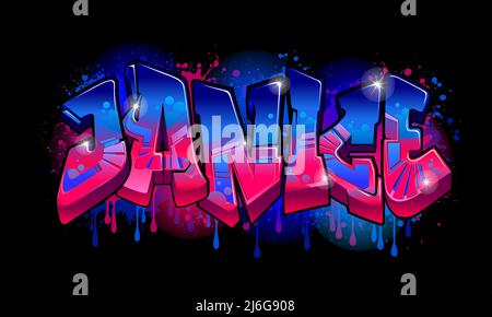 Un cool originale Wildstyle Graffiti Name Design - Janice Illustrazione Vettoriale