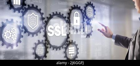 Concetto SSL Secure Sockets Layer. I protocolli crittografici forniscono comunicazioni protette Foto Stock