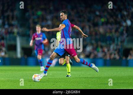 (220502) -- BARCELLONA, 2 maggio 2022 (Xinhua) -- Sergio Busquets di Barcellona compete durante una partita la Liga Santander tra il FC Barcellona e RCD Mallorca a Camp Nou, Barcellona, Spagna, il 1 maggio 2022. (Foto di Joan Gosa/Xinhua) Foto Stock