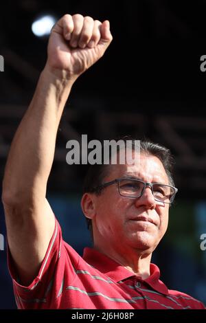 San Paolo, Brasile. 01st maggio 2022. Luiz Marinho durante l'evento del 1st maggio, Labor Day, a Praa Charles Miller, a Pacaembu, ad ovest di São Paulo, questa Domenica, 1 maggio 2022. (Foto: Vanessa Carvalho/Brazil Photo Press) Credit: Brazil Photo Press/Alamy Live News Foto Stock