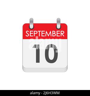 SETTEMBRE 10. Una foglia del calendario flip con la data del 10 SETTEMBRE. Stile piatto. Illustrazione Vettoriale