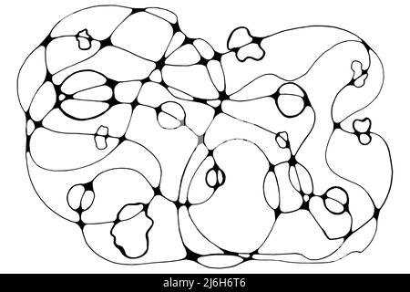 Illustrazione vettoriale dello schizzo di linee neurografiche. Astratto caotico sfondo di curve ondulate. Neuroart monocromatico disegnato a mano. Disegno cerebrale destro. C Illustrazione Vettoriale