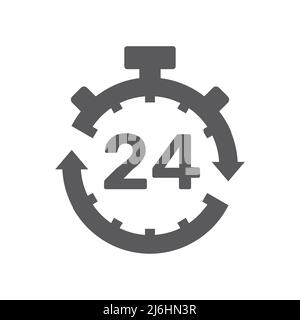 24 ore di orologio aperto nero vettore icona. Simbolo con freccia non STOP. Illustrazione Vettoriale