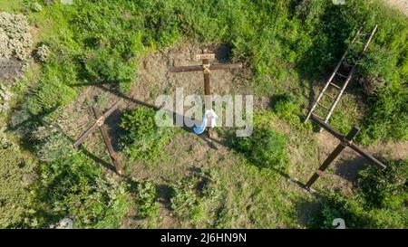 Croci per la rappresentazione della crocifissione di Gesù sulla croce Foto Stock