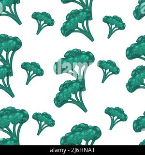 Mazzi di broccoli verdi senza cuciture. Illustrazione vettoriale in stile piatto. Stampa vegetale. Prodotti utili Illustrazione Vettoriale