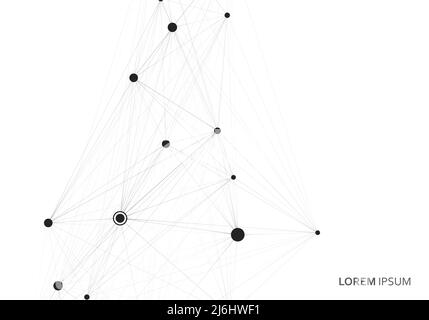 Molecola astratta vettoriale di colore nero con punti grandi e piccoli su sfondo bianco Illustrazione Vettoriale